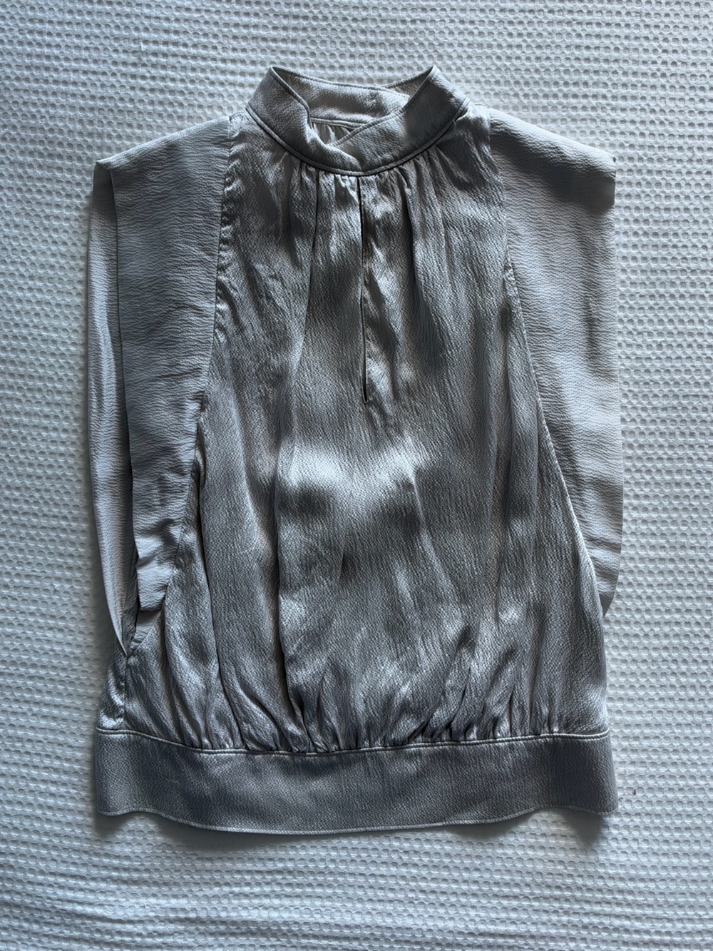 Frame Denim Metallic Silver 100% Silk Mock-Neck Blouse
